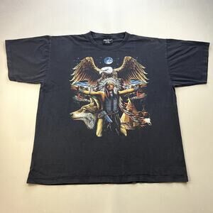 Vintage Native American T-Shirt Adult XXL Black Indian Eagle Wolf Art Rock Chang